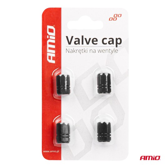 Aluminiowe nakrętki na wentyle kapturki czarne 4 szt AMIO-02237 -zdjęcie numer 2