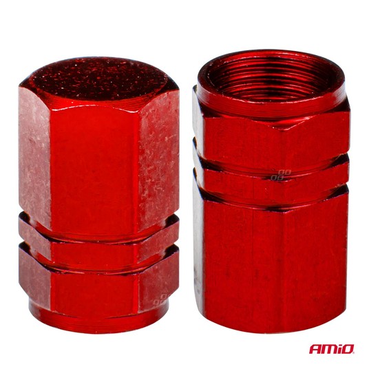 Aluminiowe nakrętki na wentyle kapturki czerwone 4 szt AMIO-02238 -zdjęcie numer 3