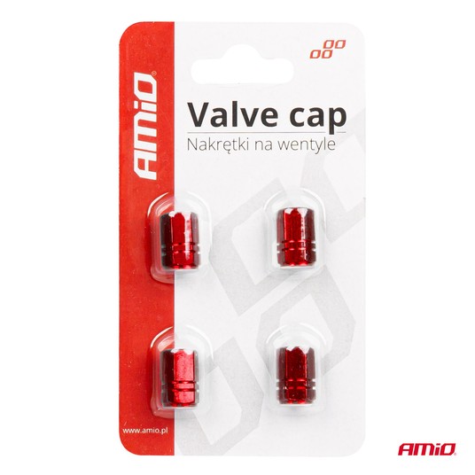 Aluminiowe nakrętki na wentyle kapturki czerwone 4 szt AMIO-02238 -zdjęcie numer 2