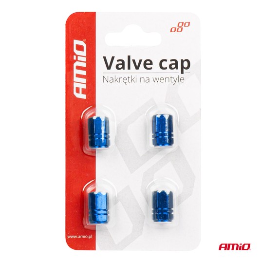 Aluminiowe nakrętki na wentyle kapturki niebieskie 4 szt AMIO-02239 -zdjęcie numer 2