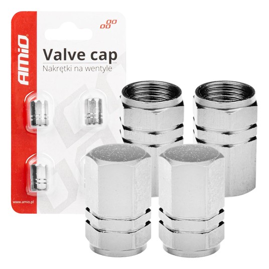 Aluminiowe nakrętki na wentyle kapturki srebrne 4 szt AMIO-02236 -zdjęcie numer 1