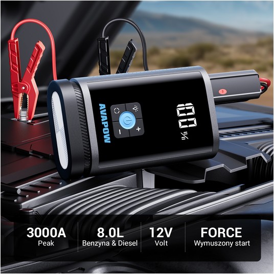 AVAPOW Jump Starter Booster JP3 PRO z Kompresorem Air Pump 3000 A -zdjęcie numer 11