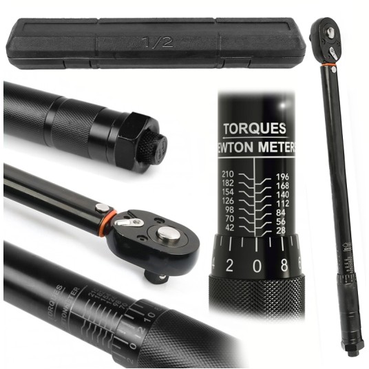 EM Automotive® Klucz Dynamometryczny 1/2 Cala 12,5 mm 28 do 210 Nm CrV Dwustronny Czarny -zdjęcie numer 1