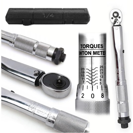 EM Automotive® Klucz Dynamometryczny 1/4 Cala 6,35 mm 5 do 25 Nm CrV Dwustronny do Kół -zdjęcie numer 1