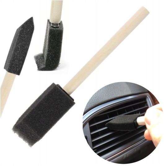 EM Automotive® Pędzelek Gąbkowy z Pianki Płaski z Drewnianą Rączką Czarny 45x25 mm 1 Sztuka -zdjęcie numer 1