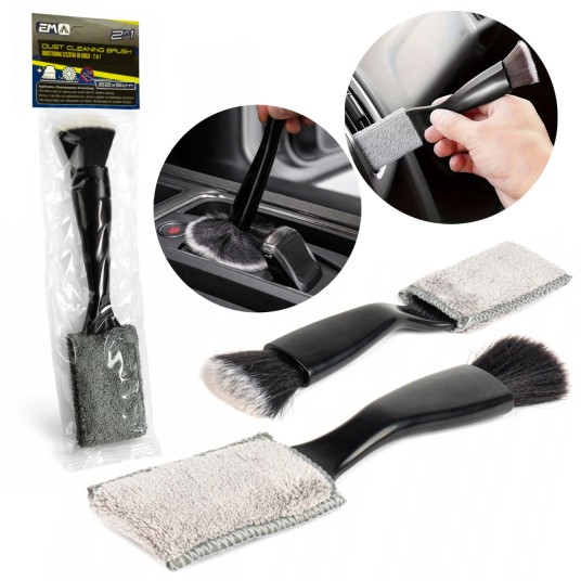 EM Automotive® Szczoteczka Precyzyjna 2 w 1 z Mikrofibrą i Pędzelkiem do Czyszczenia Wnętrza Auta -zdjęcie numer 1