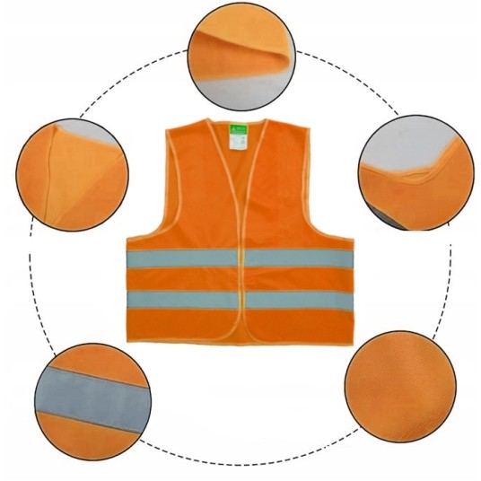 EM Automotive® Uniwersalna Kamizelka Odblaskowa Samochodowa Drogowa Ostrzegawcza Pomarańczowa -zdjęcie numer 4