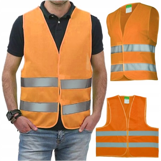 EM Automotive® Uniwersalna Kamizelka Odblaskowa Samochodowa Drogowa Ostrzegawcza Pomarańczowa -zdjęcie numer 1
