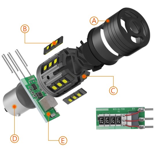 EM Automotive® Żarówka LED P21W BA15S S4 2800 LM CANBUS z Aktywnym Chłodzeniem -zdjęcie numer 3