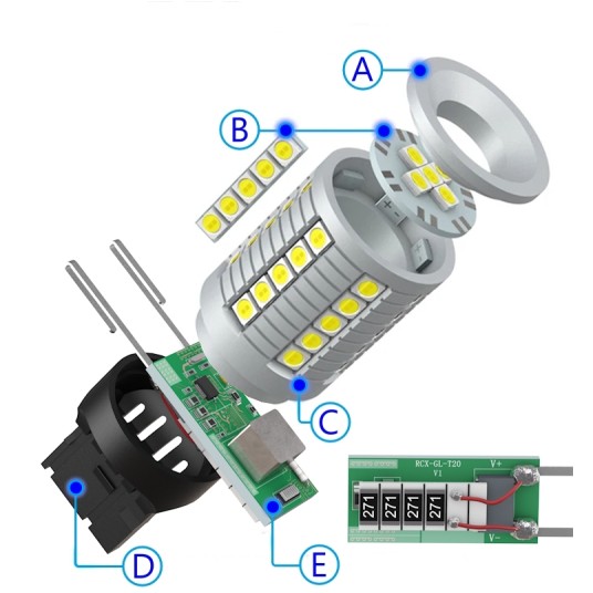 EM Automotive® Żarówka LED W21W T20 7440 S1 45 Diod SMD 3030 2350 LM CANBUS do Światła Wstecznego i -zdjęcie numer 6