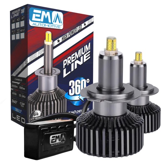 EM Automotive® Żarówki LED H7 Premium Line 100 W 6000K CANBUS 360 Stopni z Soczewką -zdjęcie numer 1