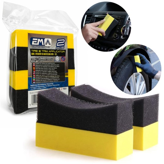 EM Automotive® Zestaw 2 Aplikatorów do Opon Gąbki w Kształcie Półksiężyca -zdjęcie numer 1
