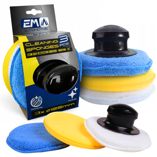 EM Automotive® Zestaw 3 Gąbek do Polerowania MIX 120 mm z Uchwytem -zdjęcie numer 1