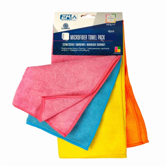 EM Automotive® Zestaw 4 Ściereczek z Mikrofibry 30x30 cm 260 GSM do Auta i Domu -zdjęcie numer 1