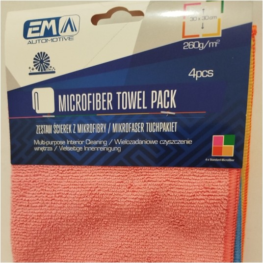 EM Automotive® Zestaw 4 Ściereczek z Mikrofibry 30x30 cm 260 GSM do Auta i Domu -zdjęcie numer 4