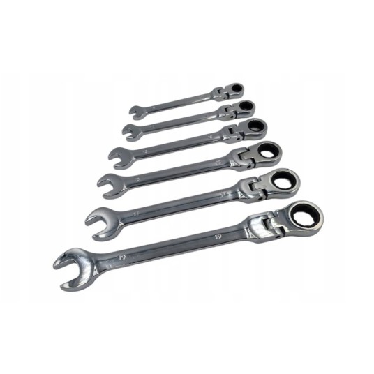 EM Automotive® Zestaw 6 Kluczy Płasko Oczkowych z Grzechotką Łamanych 8 do 19 mm CrV -zdjęcie numer 7