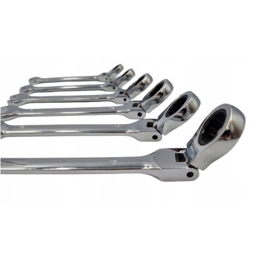 EM Automotive® Zestaw 6 Kluczy Płasko Oczkowych z Grzechotką Łamanych 8 do 19 mm CrV -zdjęcie numer 5