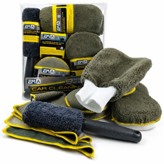 EM Automotive® Zestaw do Mycia Samochodu Car Detailing Ściereczki z Mikrofibry do Felg 9 Elementów -zdjęcie numer 1