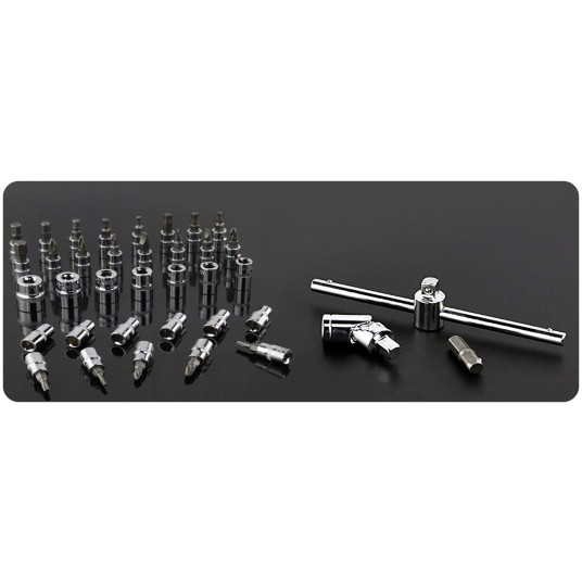 EM Automotive® Zestaw Kluczy Nasadowych 1/4 Cala z Grzechotką Bitami Torx i Inbus -zdjęcie numer 8