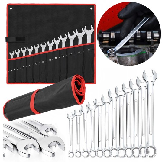 EM Automotive® Zestaw Kluczy Płasko-Oczkowych 12 Elementów 6–22 mm -zdjęcie numer 1
