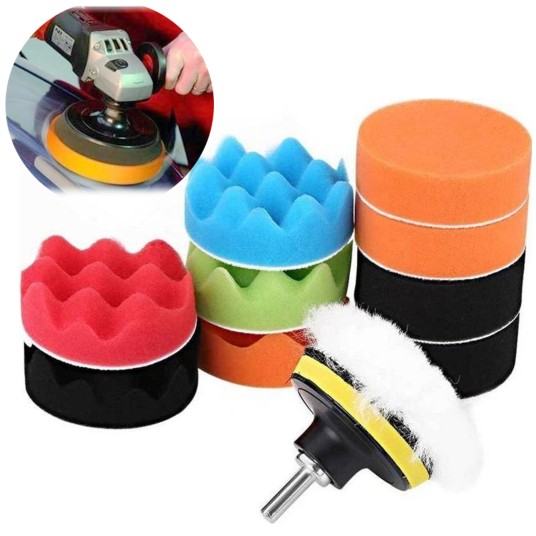 EM Automotive® Zestaw Padów Polerskich z Rzepem i Adapterem 80 mm 11 Elementów -zdjęcie numer 1