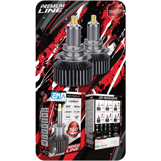 EM Automotive® Zestaw Żarówek LED Premium Line HIR2/9012 360° Komplet 2 Sztuki -zdjęcie numer 7