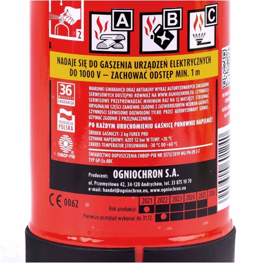 Gaśnica proszkowa 2 kg ABC z głowicą plast.,manom. -photo number 3