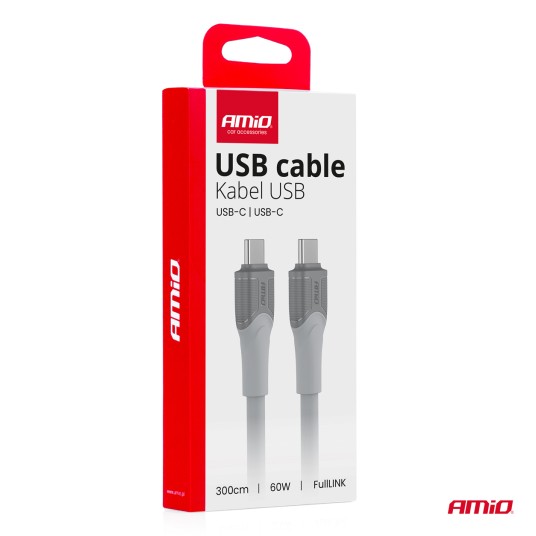 Kabel do łądowania USB-C USB-C 60W 300cm FullLINK model X111 transmisja danych AMIO-04293 -zdjęcie numer 2