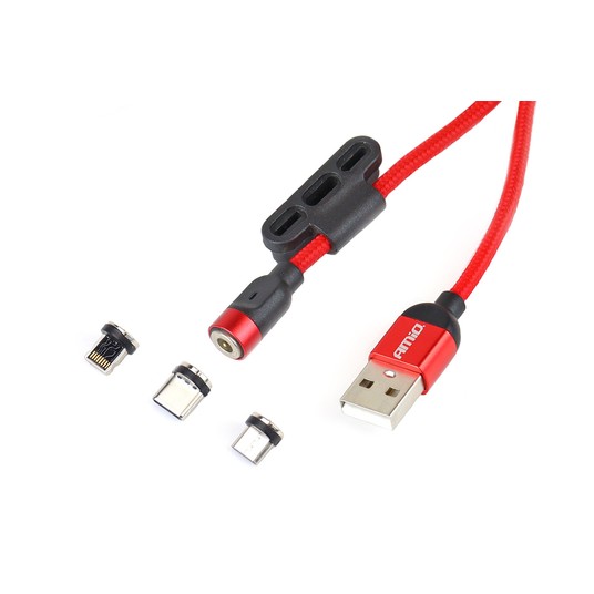 Kabel USB magnetyczny 3w1 na Lightning USB-C micro USB 1 m UC-8 AMIO-02522 -zdjęcie numer 1