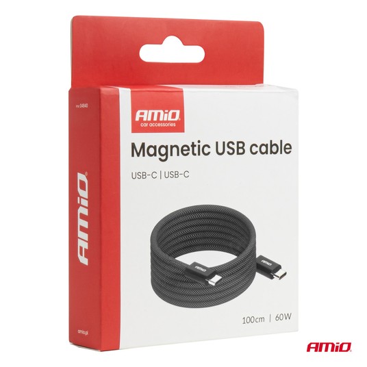 Kabel USB magnetyczny USB-C – USB-C 60W 100cm AMIO-04840 -zdjęcie numer 2