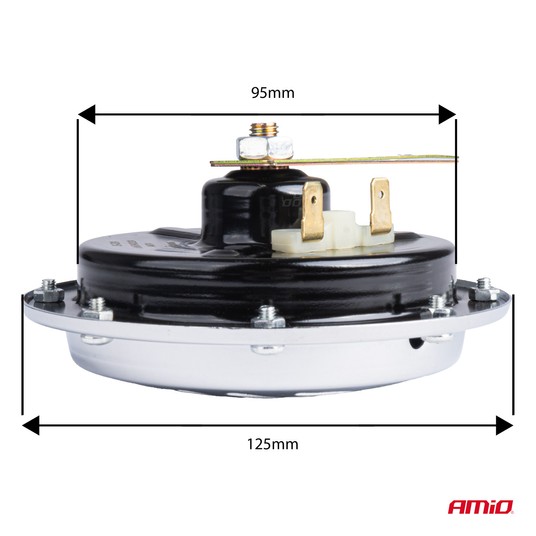 Klakson sygnał dźwiękowy chrom 125 mm 12V AMIO-04074 -zdjęcie numer 4