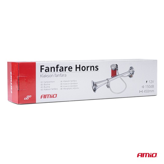 Klakson sygnał dźwiękowy fanfara chrom 12V AMIO-03618 -zdjęcie numer 2