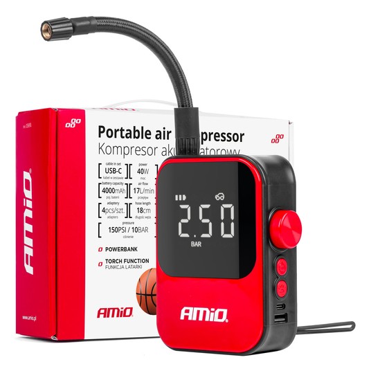 Kompresor samochodowy bezprzewodowy pompka elektryczna rowerowa powerbank 40W ACOMP-20 AMIO-03690 -zdjęcie numer 1