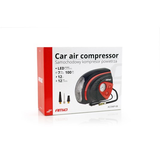 Kompresor samochodowy pompka 12V LED ACOMP-08 AMIO-02182 -zdjęcie numer 2