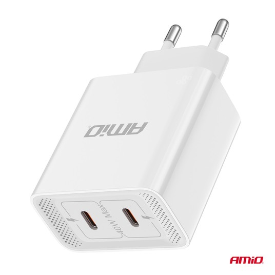 Ładowarka sieciowa 230V 2x USB-C 40W AMIO-03892 -zdjęcie numer 4