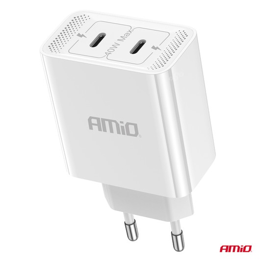 Ładowarka sieciowa 230V 2x USB-C 40W AMIO-03892 -zdjęcie numer 5
