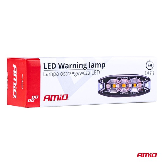 Lampa błyskowa ostrzegawcza płaska 3 LED R65 R10 12-24V AMIO-02297 -zdjęcie numer 2