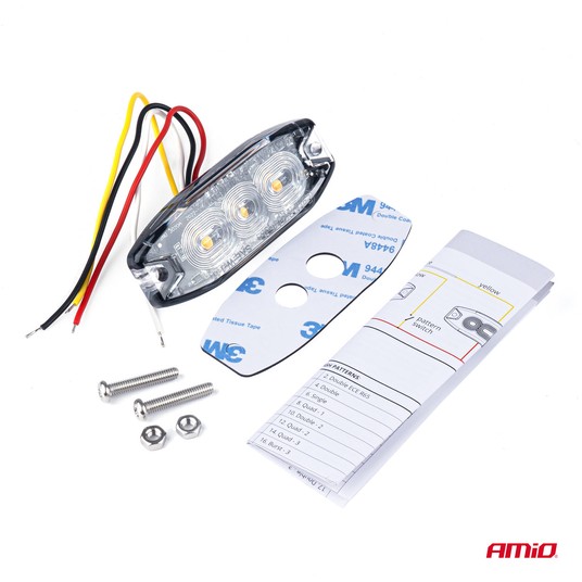 Lampa błyskowa ostrzegawcza płaska 3 LED R65 R10 12-24V AMIO-02297 -zdjęcie numer 4