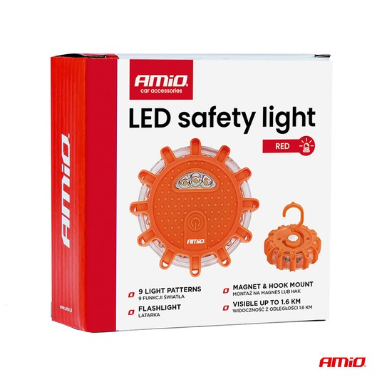 Lampa ostrzegawcza awaryjna z funkcją latarki 3xAAA IP65 12SMD + 3SMD światło czerwone AMIO-02499 -zdjęcie numer 2