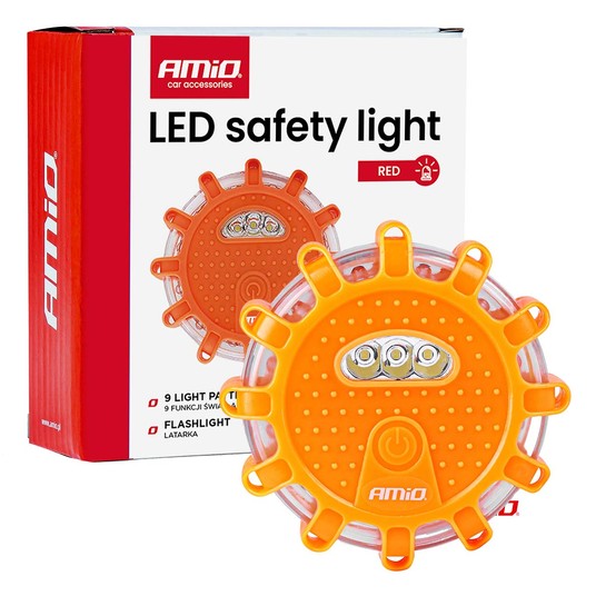 Lampa ostrzegawcza awaryjna z funkcją latarki 3xAAA IP65 12SMD + 3SMD światło czerwone AMIO-02499 -zdjęcie numer 1