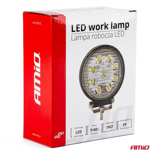 Lampa robocza LED szperacz AWL04 9 LED 12V 24V AMIO-01615 -zdjęcie numer 3