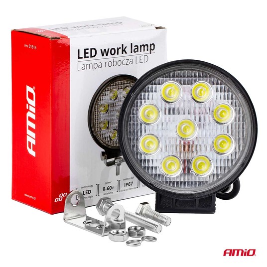Lampa robocza LED szperacz AWL04 9 LED 12V 24V AMIO-01615 -zdjęcie numer 4