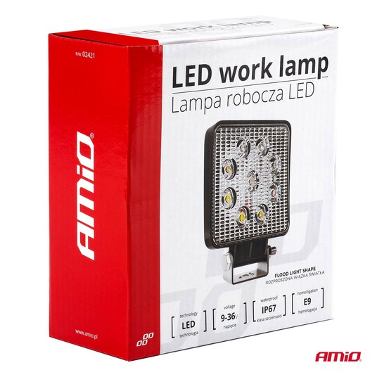 Lampa robocza LED szperacz AWL07 9 LED 12V 24V AMIO-02421 -zdjęcie numer 3