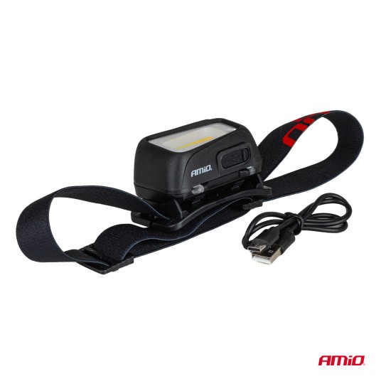 Latarka czołowa akumulatorowa z czujnikiem ruchu COB 1800mAh (BATT) AMIO-04666 -zdjęcie numer 6