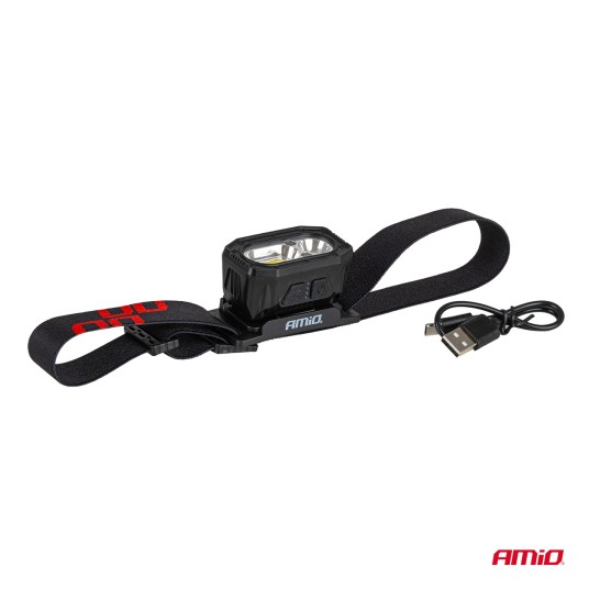 Latarka czołowa akumulatorowa z czujnikiem ruchu XPG+COB 1000mAh (BATT) AMIO-04663 -zdjęcie numer 5