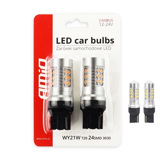 LED CAN 24SMD 3030 T20 7440 WY21W Pomarań.12V/24V -photo number 1