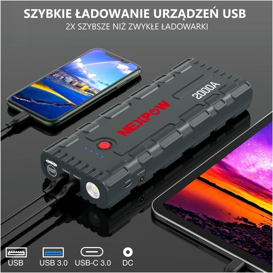 NEXPOW Jump Starter Booster G17 66,6 Wh 2000 A Power Bank Rozruchowy -zdjęcie numer 3