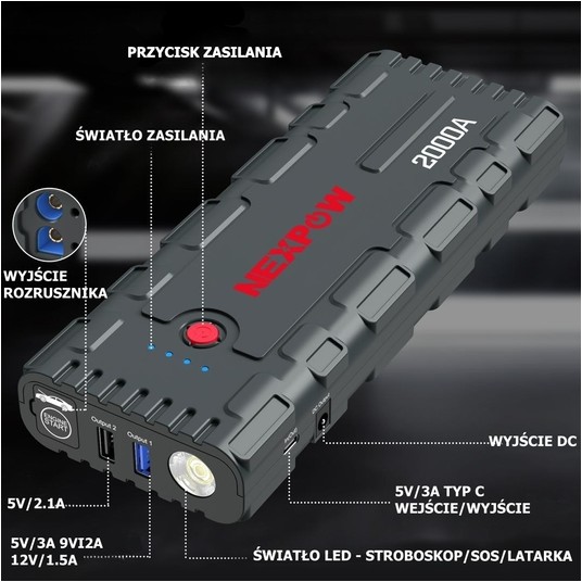 NEXPOW Jump Starter Booster G17 66,6 Wh 2000 A Power Bank Rozruchowy -zdjęcie numer 5