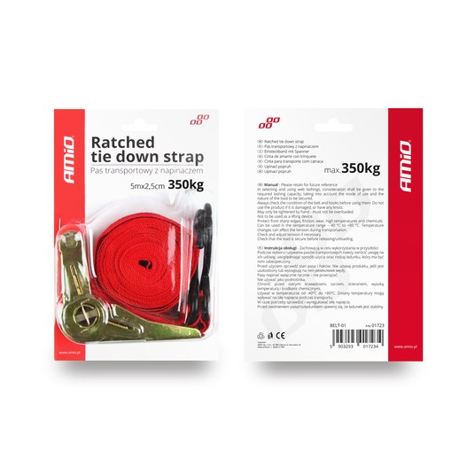 Pas transportowy mocujący z napinaczem 350 kg 25 mm 5 m BELT-01 AMIO-01723 -zdjęcie numer 2