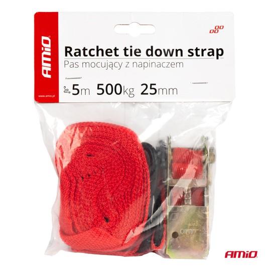 Pas transportowy mocujący z napinaczem 500 kg 25 mm 5 m BELT-02 AMIO-01724 -zdjęcie numer 3